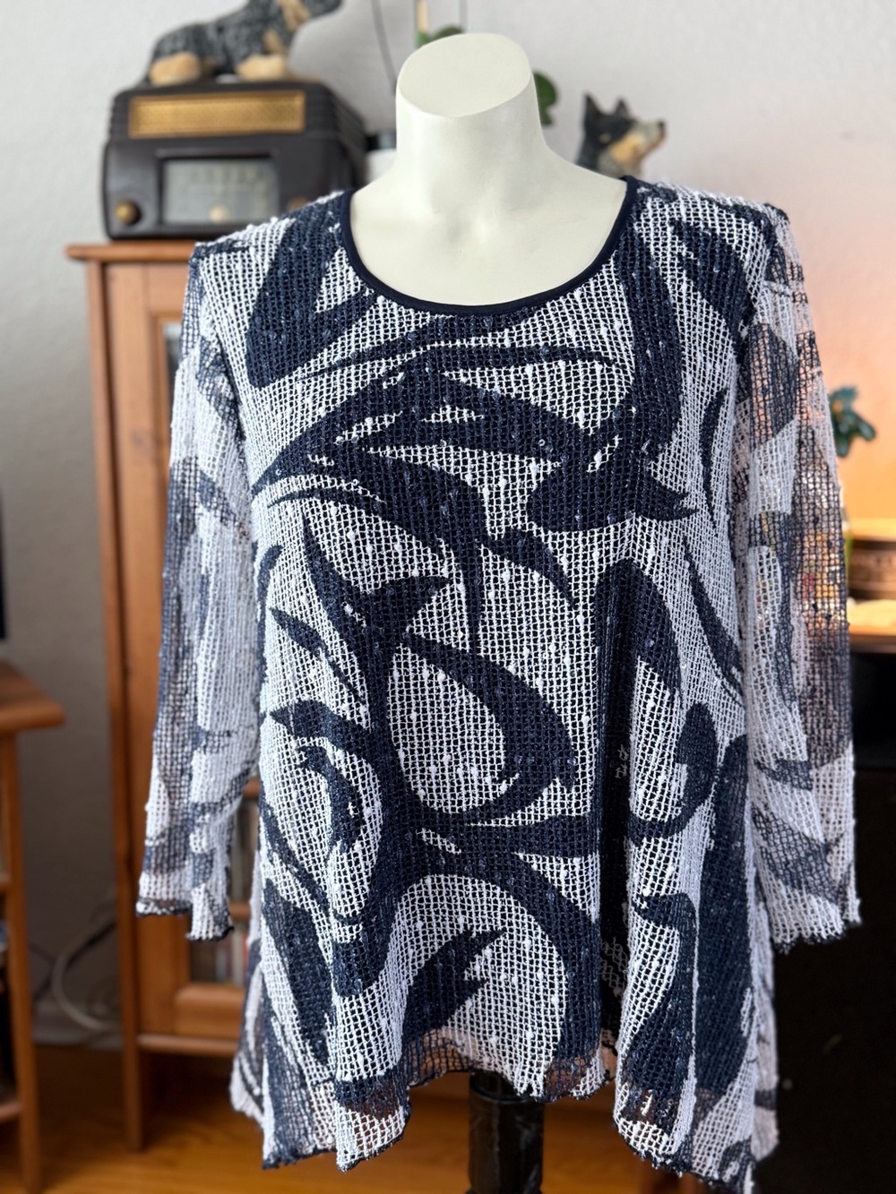 Sparkle navy mesh top